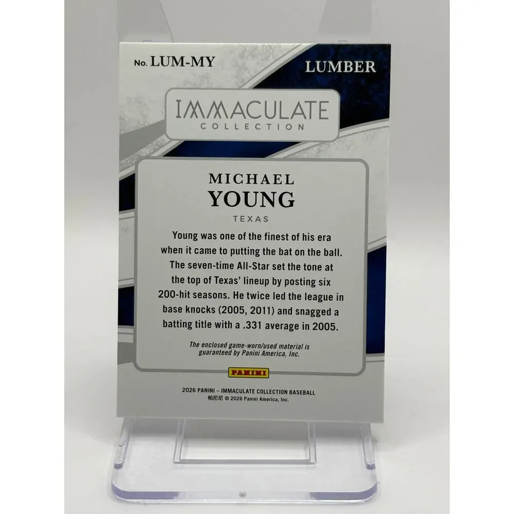 2026 Panini Immaculate Michael Young Game Used Bat Relic Lumber 50/99 SP Rangers